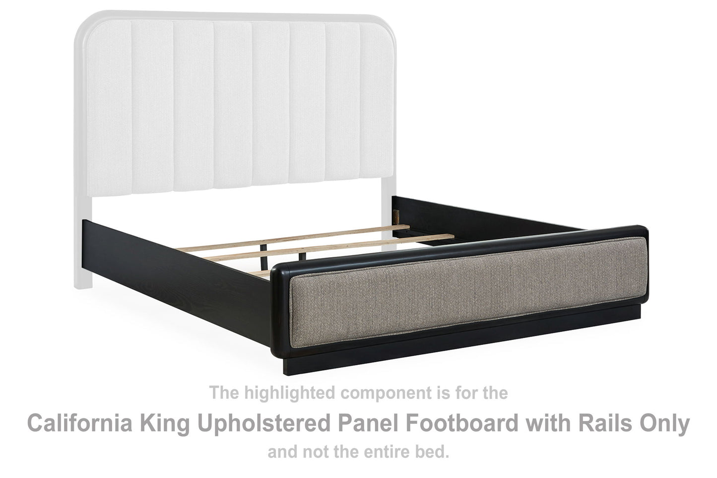 Rowanbeck - Cal King Upholstered Panel Footboard with Rails - Gray / Black