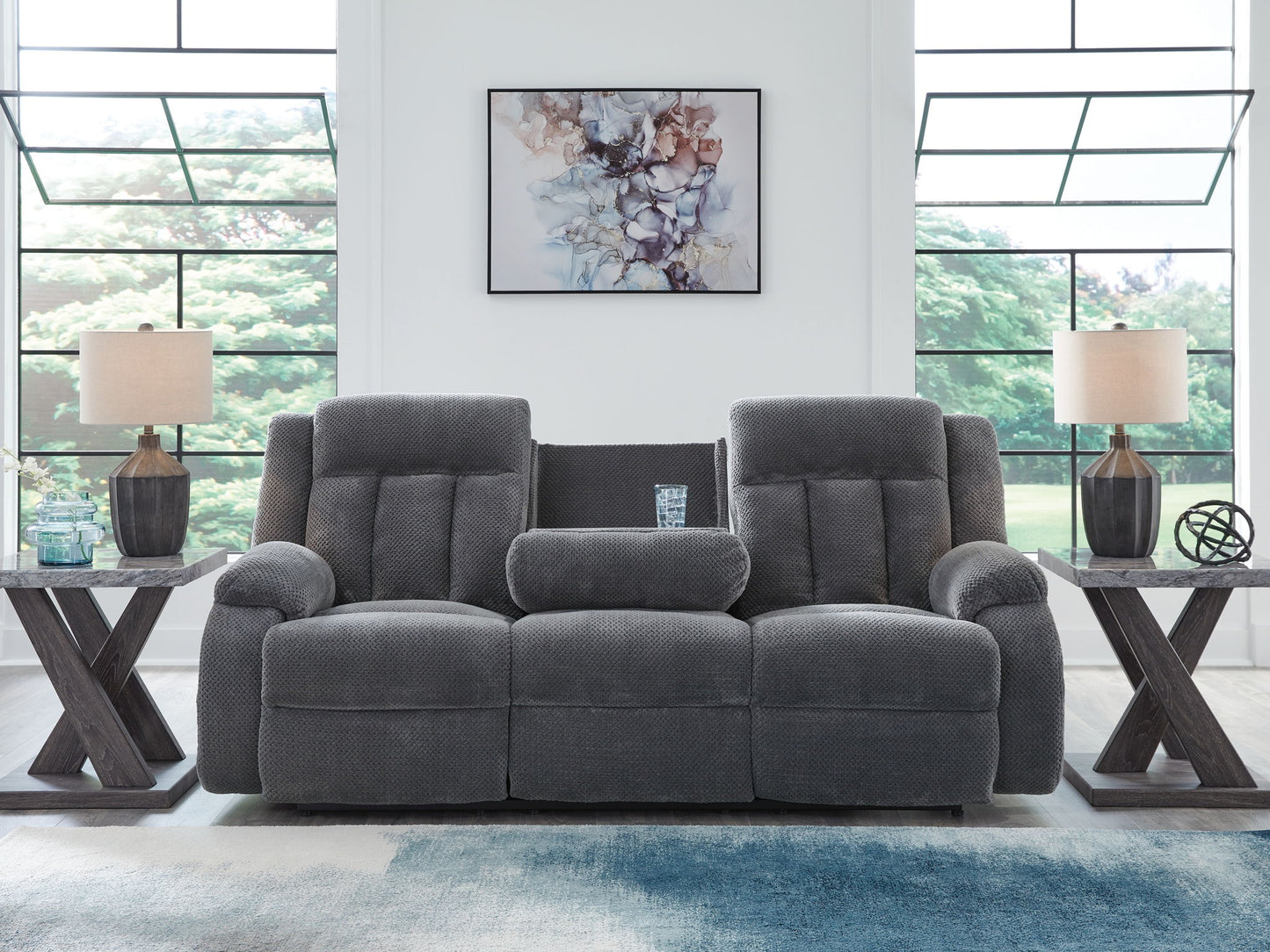Observation - Steel - Reclining Power Sofa With Drop Down Table
