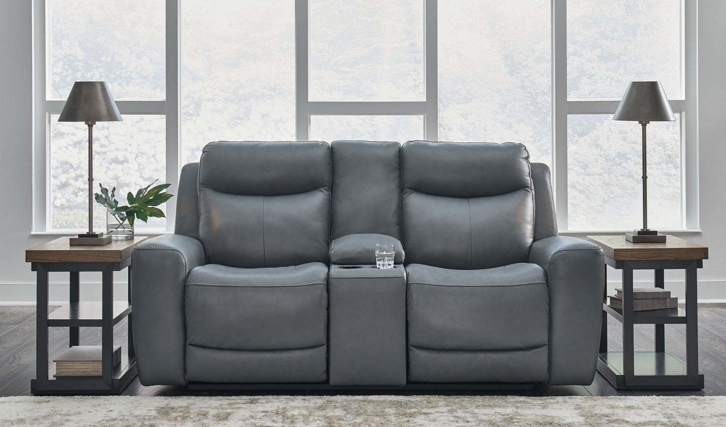 Mindanao - Steel - 2 Pc. - Power Reclining Sofa, Power Reclining Loveseat with Console