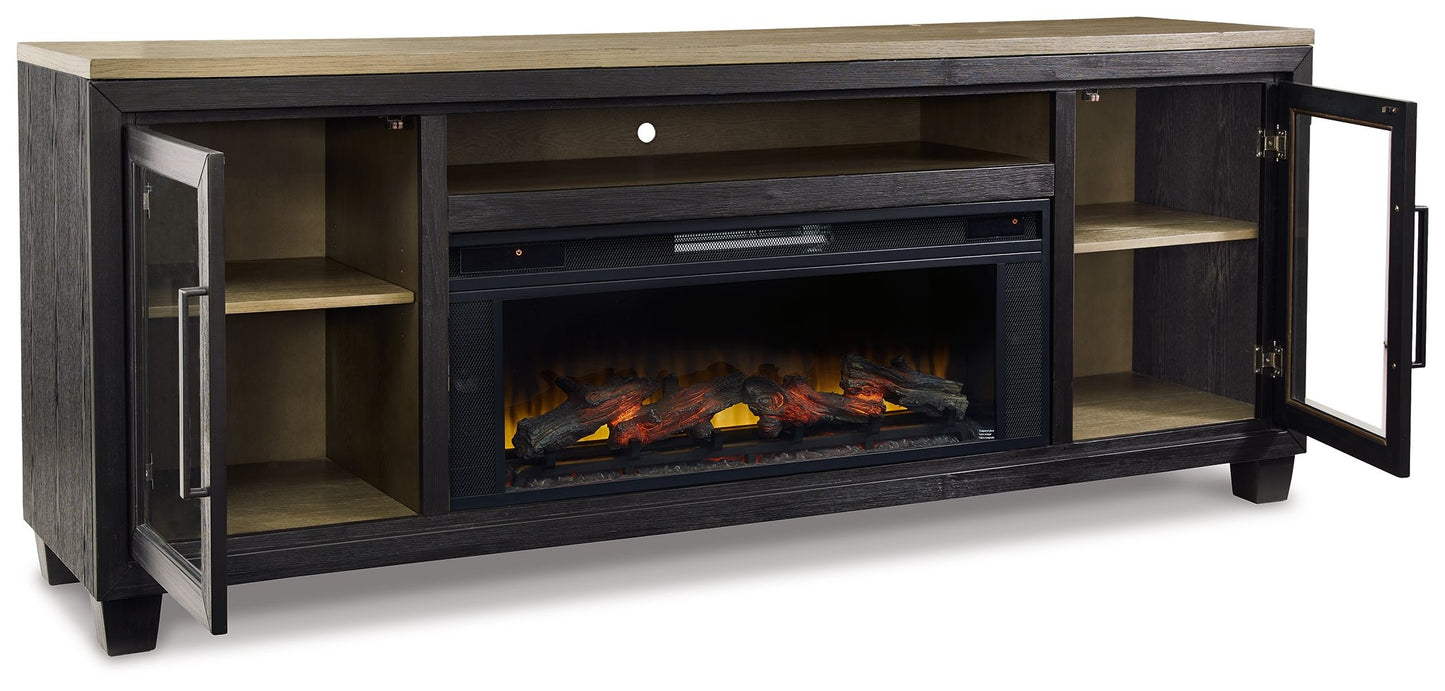 Foyland - 83" TV Stand With Electric Infrared Fireplace Insert - Black / Brown