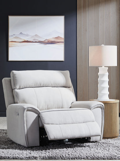 Social Pointe - Pearl / Ash - Power Recliner / Adjustable Headrest