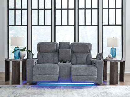 Studio Cave - Steel - Power Reclining Loveseat with Console