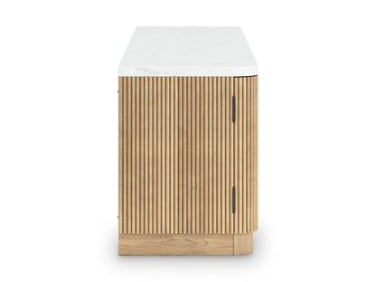 Camdill - XL TV Stand With Fireplace Option - Light Brown