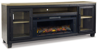 Foyland - 83" TV Stand With Electric Infrared Fireplace Insert - Black / Brown