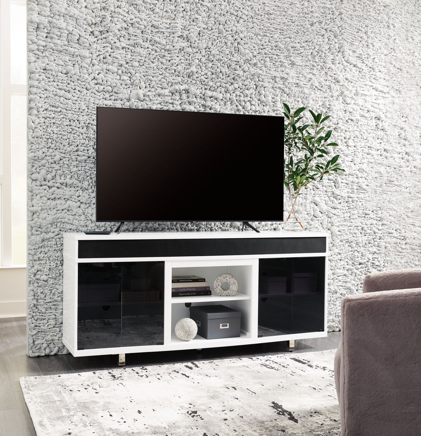 Gardoni - XL TV Stand With Fireplace Option - White / Black