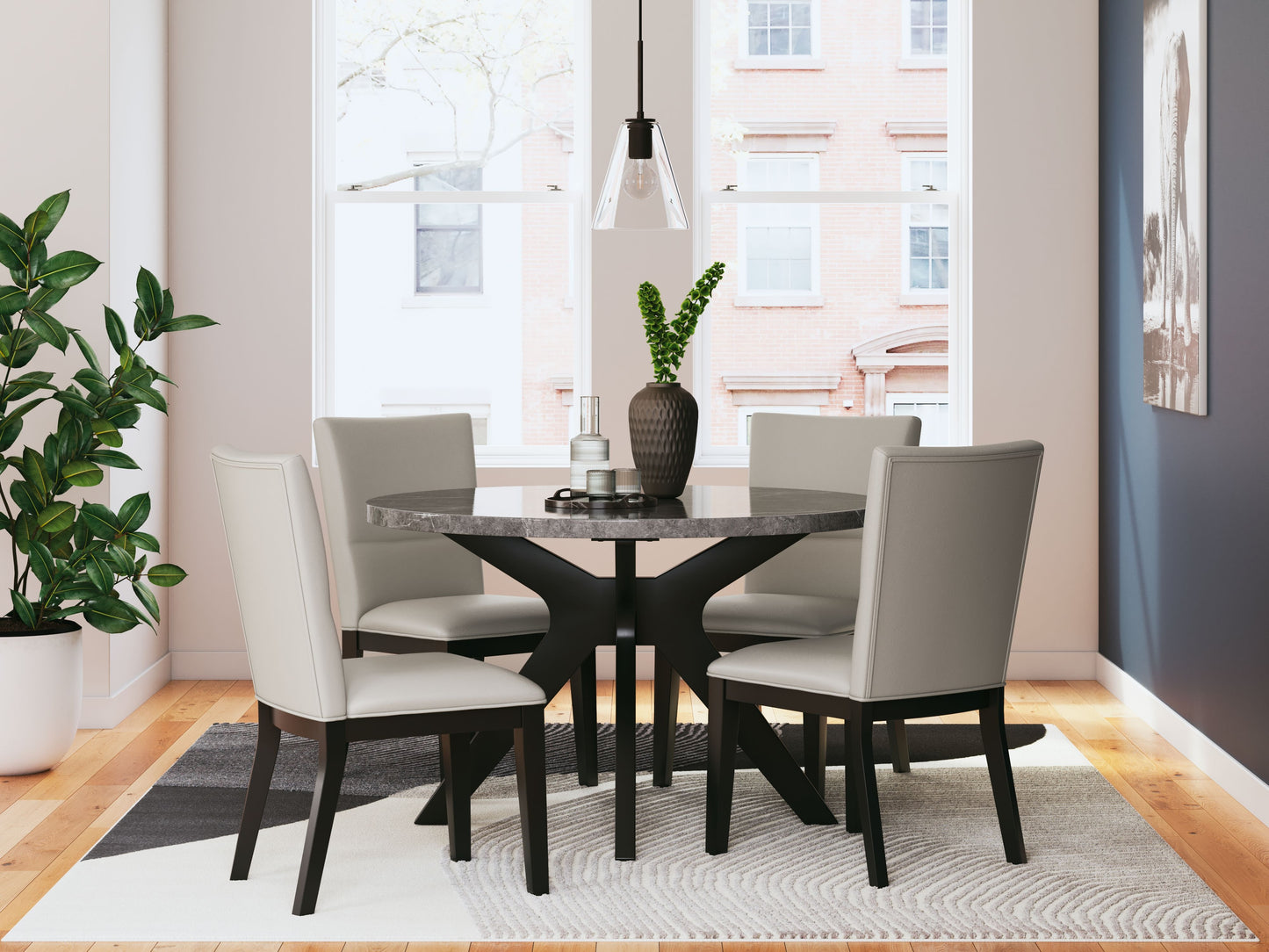 Glinari - 5 Pc. - Dining Room Table, 4 Side Chairs - Taupe / Black